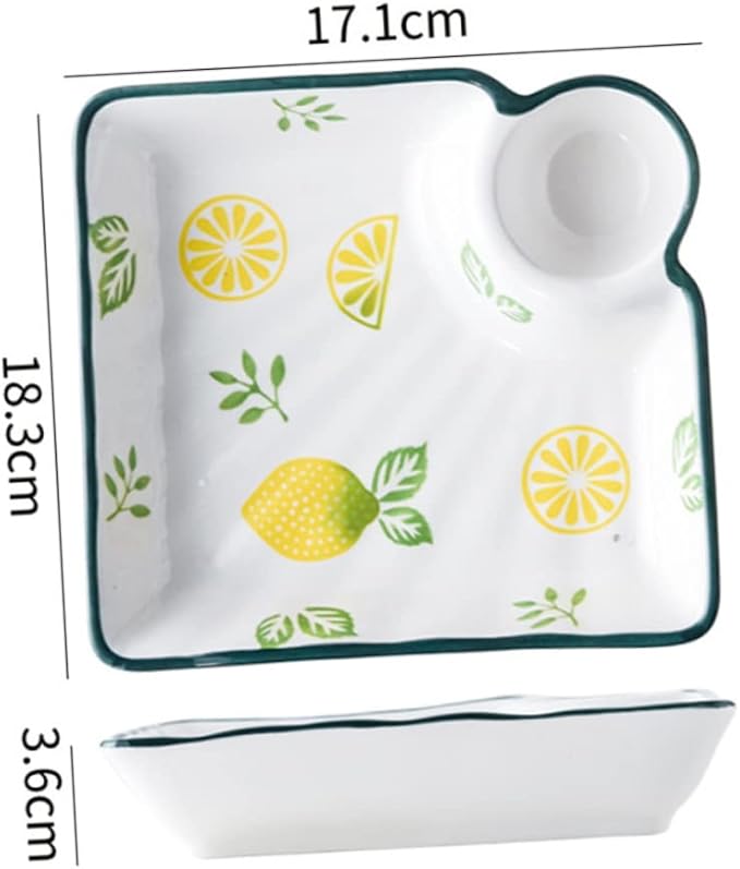 ABOOFAN Japanese Ceramic Divided Dumpling Dish Sauce Holder Hand-Painted Square Plate for Fruits and Dipping Multi-Use Serving Tray for Entertaining and Everyday Meals Random Style