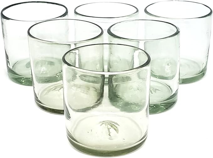 MexHandcraft Clear 12 oz Large DOF Glasses (set of 6), Recycled Glass, Lead-free, Toxin-Free (12oz Large DOF)