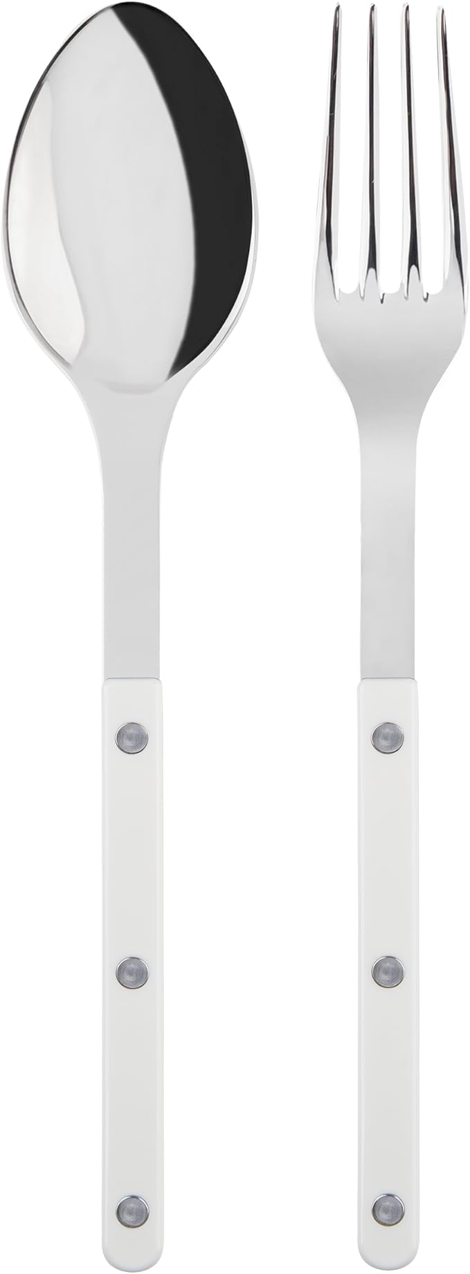 SABRE PARIS - 2-Piece Serving Set - Bistrot Collection - Large Fork & Large Spoon - Stainless Steel & Nylon - Dishwasher Safe - White - Brilliant Finish