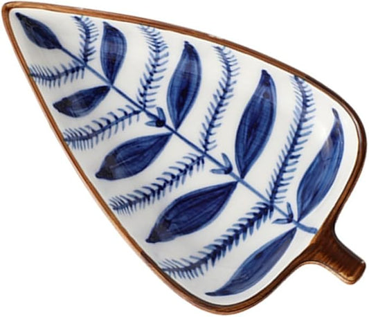 OUNONA Leaf Shape Mini Snack Dish Set Hand-Painted Ceramic Appetizer Plates for Sauces and Seasonings for Household Use and Entertaining
