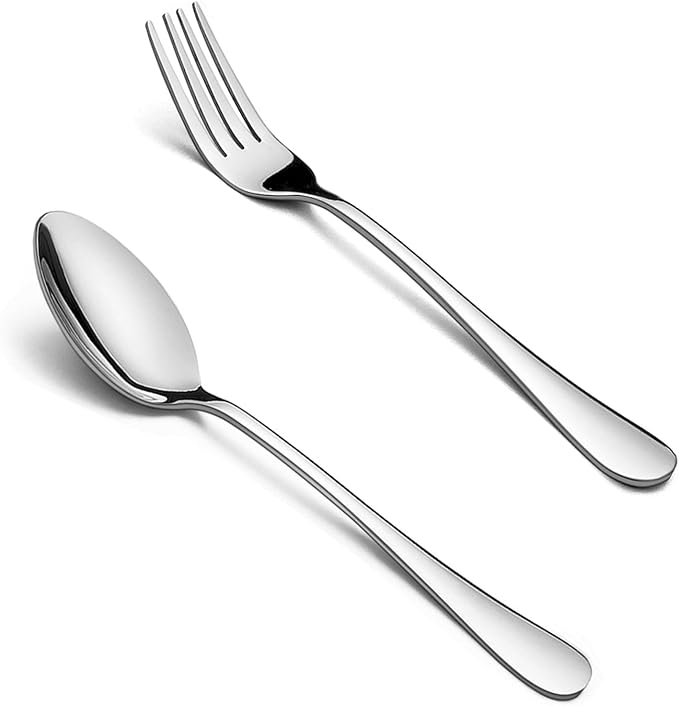 HaWare 24-piece Forks and Spoons (8 Inches) Silverware Set, 18/0 Stainless Steel Serving Flatware Cutlery for Home, Kitchen and Restaurant, Mirror Polished, Dishwasher Safe