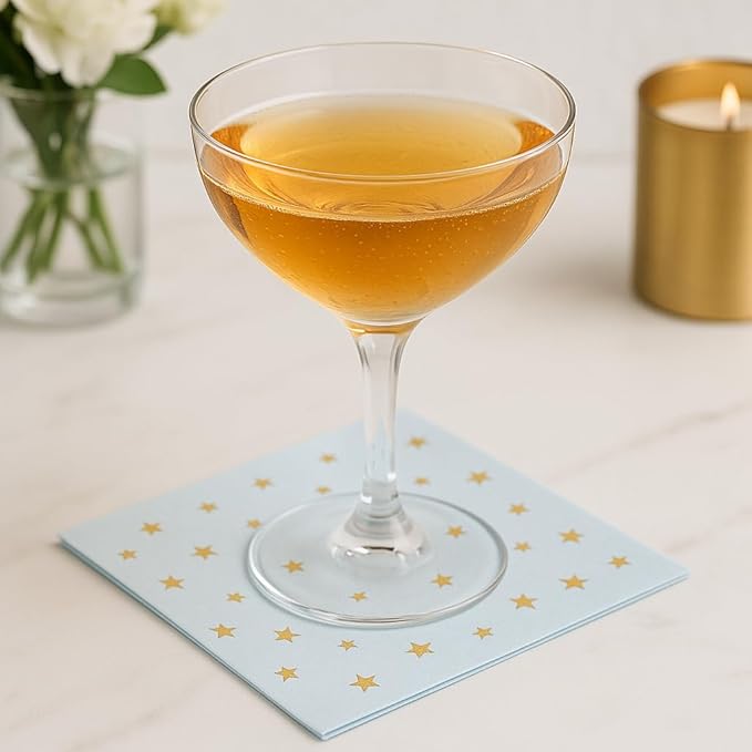Blue and Gold Cocktail Napkins- 100 Pack 2-Ply Disposable Paper Napkins for Birthday Parties, Baby Showers, Weddings, and Special Events