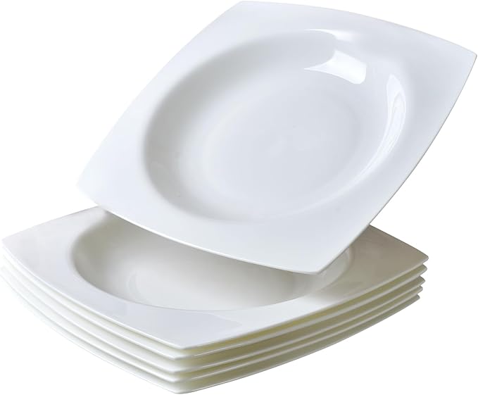 Vitrelle 6-Piece Salad Appetizer Plate Set Triple Layer Glass and Scratch Resistant, 9.25 Inch Square Plates, Winter Frost White