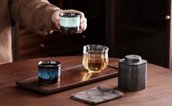 LAVINTTO Japanese Tea Cups Set of 6, Ceramic Teacups, Chinese Tea Cups for Hot Tea or Coffee, Demitasse Cups 2.5 Ounces Coffee Mugs (mixed interior&exterior)