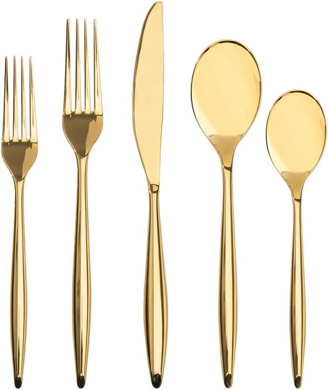 Godinger Flatware Set, Salad Fork, Dinner Fork, Tea Spoon and Table Spoon Gold, 20 Piece Set