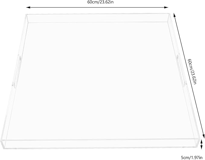 Clear Large Acrylic Round Serving Tray Decorative Trays Countertop Organizer Desserts Coffee Serving Tray with Handles,Spill Proof,for Desk,Nightstand, Sidetable(23.62")
