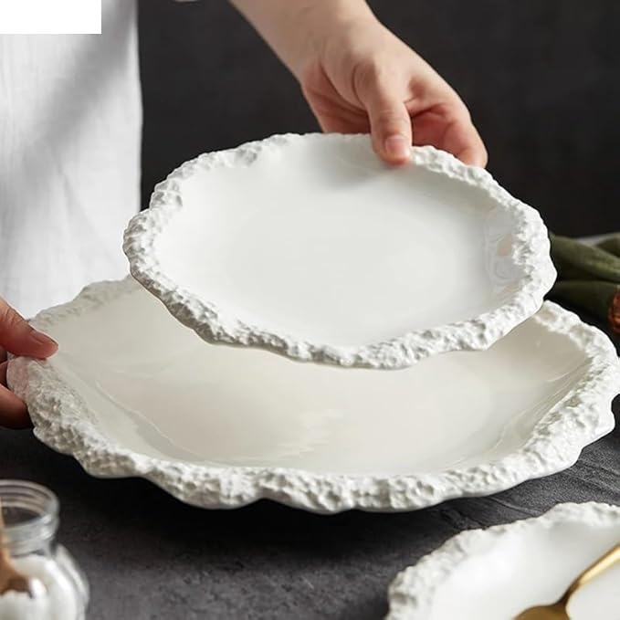 Reusable Plates Simple Solid Color Tableware Ceramic Pasta Steak Plate Dinner Creative Kitchen Irregular Shape Serving Tray Cooking Dishes(8 inch)
