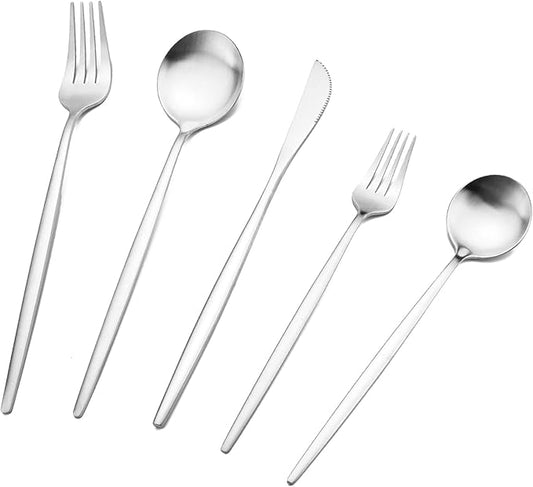30-Piece Stainless Steel Silverware Set, Attractive Matte Finished Flatware Set, Serving for 6, Classic Cutlery set for Home/Restaurant，Includes Dessert Spoons Forks - Silver
