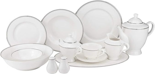 Euro Porcelain 57-pc Banquet Dinnerware Set, Luxury Bone China Tableware, Service for 8