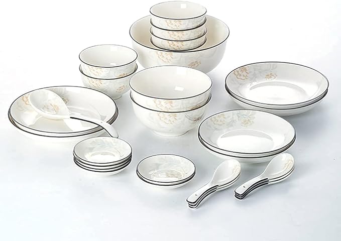 Ceramic Dinner Plate Sets, 28 Piece Dinnerware Set Service for 6, Pattern Bone China Tableware Plates, Bowls Ceramic Dish Set,Rectangular (Round One Size)