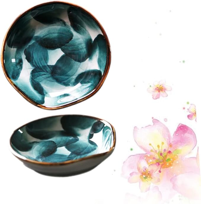 ABOOFAN 2pcs Handpainted Ceramic Snack Sauce Tray Japanese Style Tableware Unique Serving Dish for Appetizers Dipping Sauces and Boys and Girls Meals Retro Design Individual Patterns