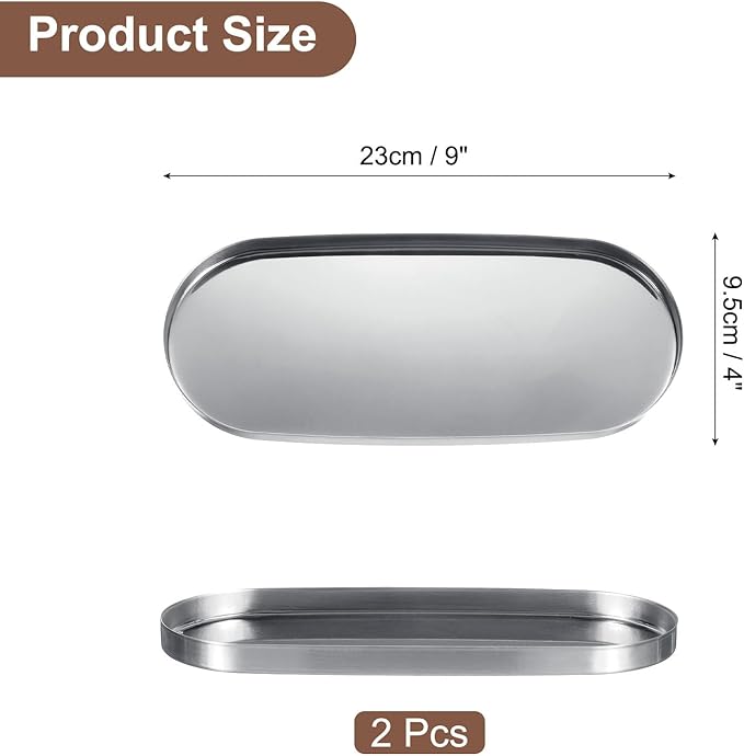 uxcell 2pcs Rectangle Serving Trays, 4 x 9inch Metal Serving Platter Board Bathroom Tray for Coffee Party Home Decor Cheese Dish Cake Dessert, Silver
