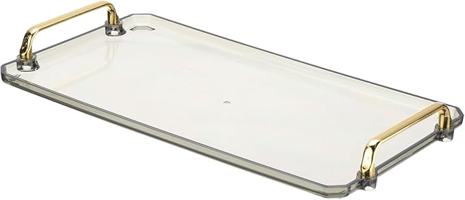 PATIKIL 16.1 x 8.7 Inches Plastic Serving Tray with Golden Handles, Reusable Tray Rectangular Party Platters for Dessert Coffee Tea Table, Living Room Kitchen Countertop, Light Green