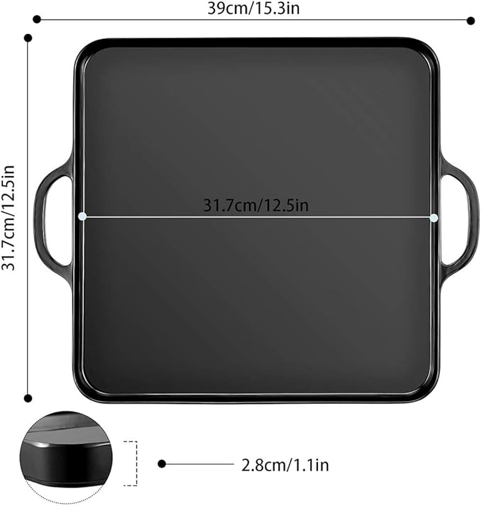i BKGOO Foodservice Black Plastic Tray with Handle Set of 2 Large Melamine Cube Serving Platters for Parties, Table, Kitchen Size(12.5"x12.5"x1")