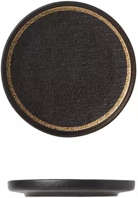 FEELIN Modern Large Dinner Plates Black Quicksand Steak Dinner Plate Frosted Western Dinner Plate Ceramic Pasta Plate Light Luxury Dish Plate Home Plate Stackable Dinner Plates(Color:B,Size:Medium)