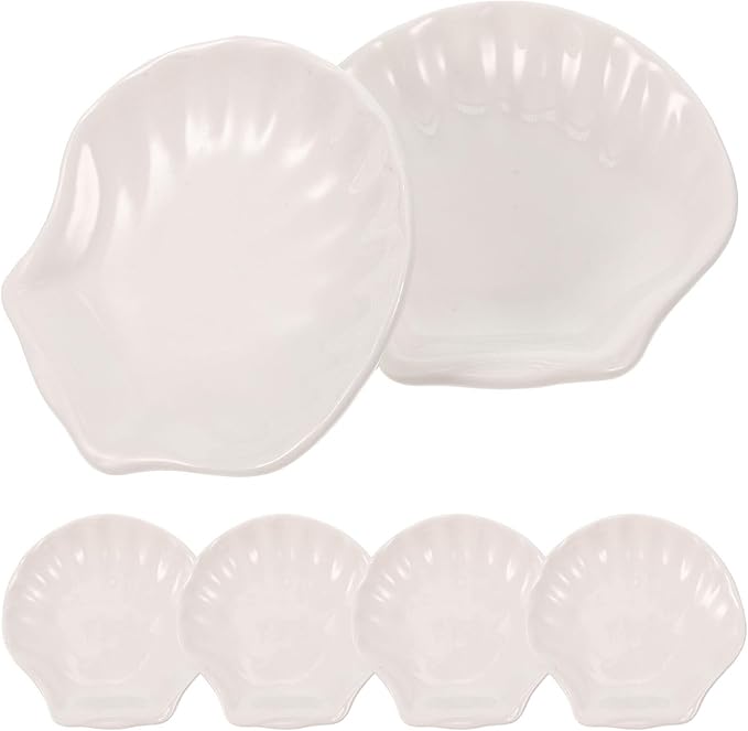 Hemoton 6Pcs Ceramic Sauce Dish Sea Shell Shaped Seasoning Dishes Sushi Dipping Bowl Appetizer Plates Ceramic Serving Individual Condiment for Home Kicthen 4inch