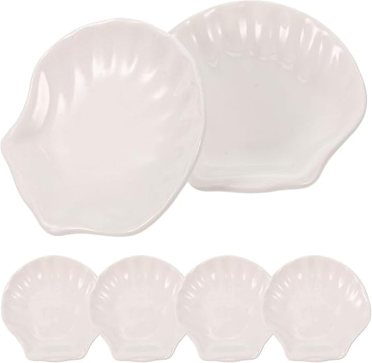 Hemoton 6Pcs Ceramic Sauce Dish Sea Shell Shaped Seasoning Dishes Sushi Dipping Bowl Appetizer Plates Ceramic Serving Individual Condiment for Home Kicthen 4inch