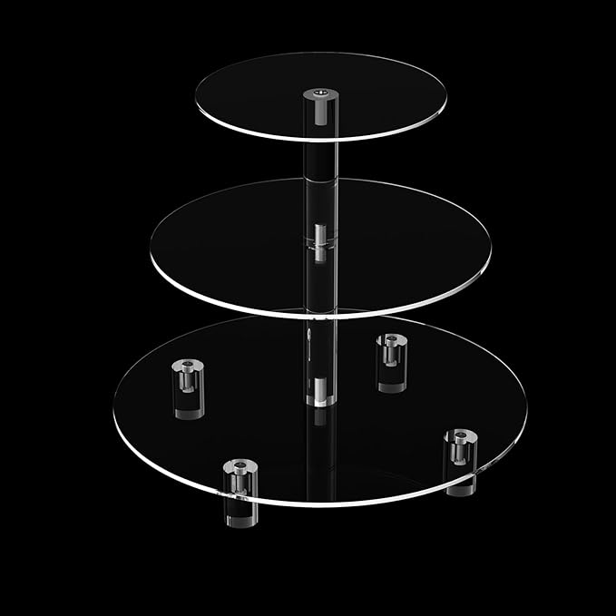 Acrylic Cupcake Stand, 3 Tier Round, Clear Dessert Tower Holder Display with Base for Baby Shower, Birthday Party,Wedding,Christmas,Reception (Clear)