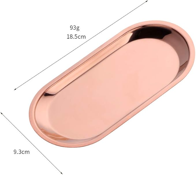 Buyer star Rose Gold 2PCS 7.3inch Stainless Steel Oval Tray Fruit Trays Storage Tray Dish Plate Cosmetics Jewelry Decorative Organizer