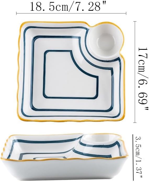 Multi Purpose Appetizer Ceramic Tray Vinegar Bowl Elegant Sushi Cookie Serving Dishes Dipping Sauce Plate for Dumplings French Fries Snacks Homes Restaurants Design Sense Souvenirs