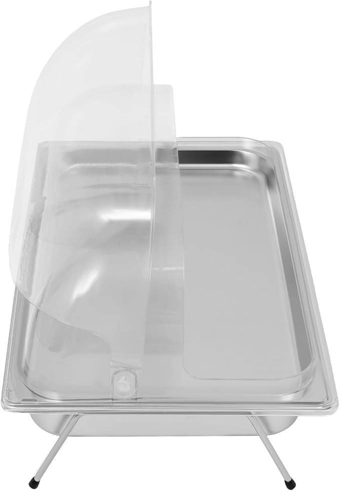 Ice Food Serving Tray, Stainless Steel Food Serving Container with Clear Roll Top Cover, Cold Buffet Platter Cooler Chiller, Food Display Plate with Ice Tray for Seafood Fruit Desserts Party