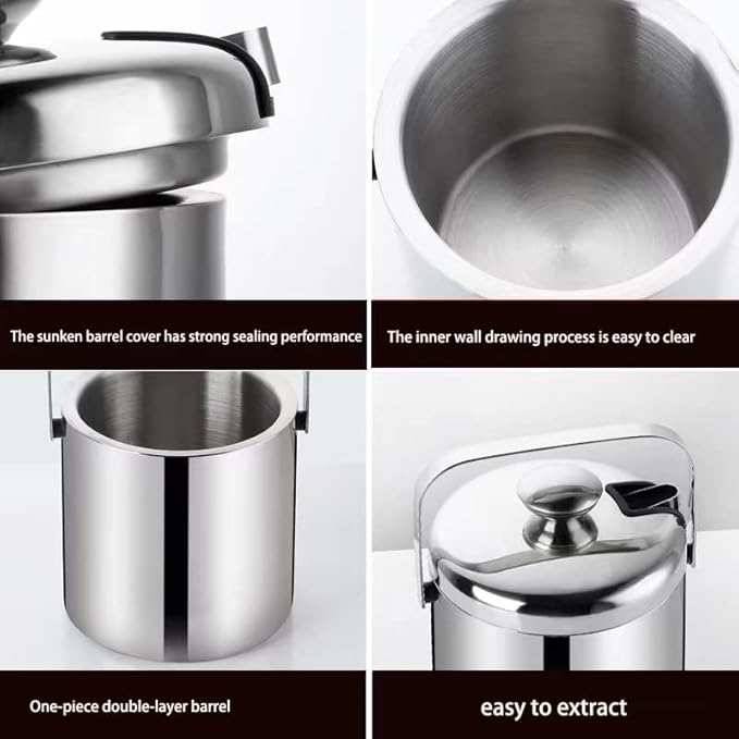 Stainless Steel Ice Cube Container Double Walled 1.3L Ice Bucket Container with Tongs Lid and One Small Metal Ice Scoop