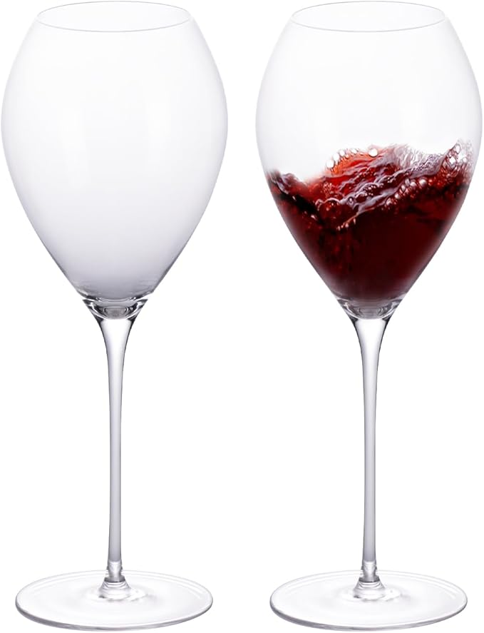 KAMMAK Wine Glasses Crystal Red and White Wine Glasses Set of 2, 13.5oz Hand Blown Large Glassware with Long Stem, Premium Glassware for Wine tasting, Birthday Gift, Party, Anniversary