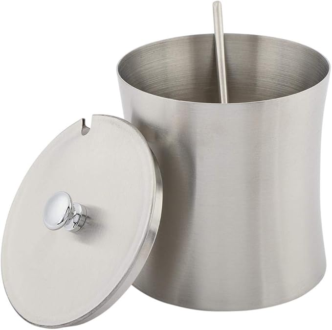 Stainless Steel Sugar Bowl with Lid & Spoon, 400ml 13.5oz Seasoning Pot for Salt, Pepper, Spices, Condiments, Rustproof Condiment Jar with Non-Slip Base, Ideal for Home, Kitchen, Restaurant