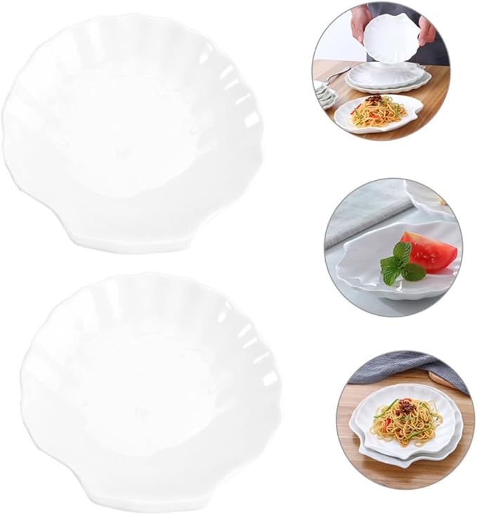 Mikinona 2pcs Shell Shape Ceramic Serving Plate Versatile Dinner Dish for Bbq Pasta and Appetizers for Home Restaurant and Events Elegant Design and Easy to Clean