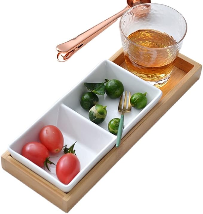 Sauce Dish White Ceramic Soy Sauce Dish 3 Compartment Appetizer Plate Tray Divided Dipping Sauce Dishes for Sushi Ketchup Appetizer Serving (White 9.65×3.54×1.38in)