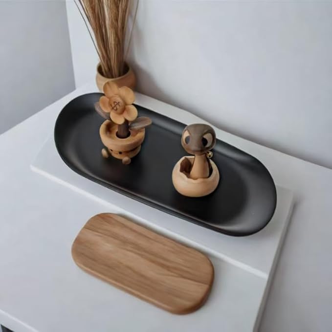 [2pk] Decorative Tray, Perfume Bathroom Jewelry Vanity Mirror Candle Trinket Towel Pallet, Small Metal Stainless Steel Tray, Oval, XL 9 x 3.7 x 0.5 in (2BLACK-Tray-XL)