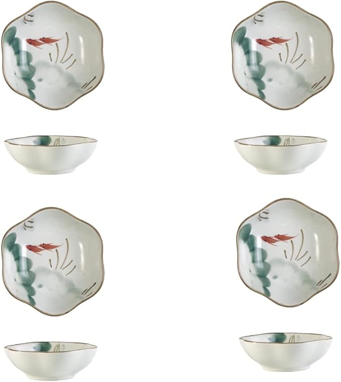 Asian Ceramic Appetizer Plates, Japanese Style Underglaze Porcelain Sauce Dish, Chinese Style Soy Sauce Dipping Small Bowls, Set of 4 Dinnerware Set
