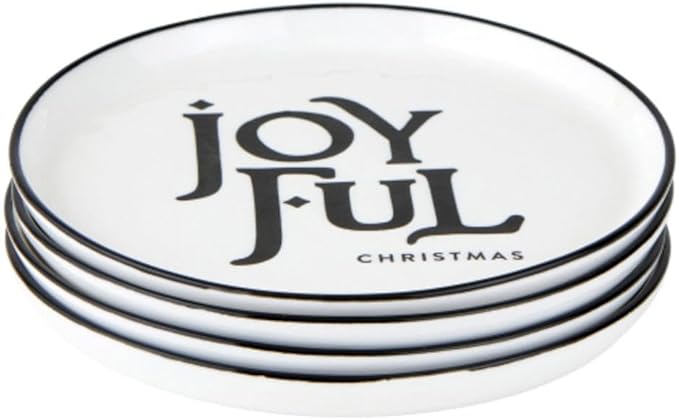 Santa Barbara Design Studio 4-Piece Christmas Appetizer Plate Set White Ceramic Small Plates, 5.25" Diameter, Joyful