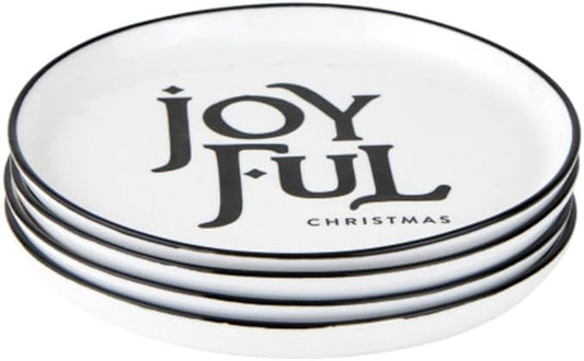 Santa Barbara Design Studio 4-Piece Christmas Appetizer Plate Set White Ceramic Small Plates, 5.25" Diameter, Joyful