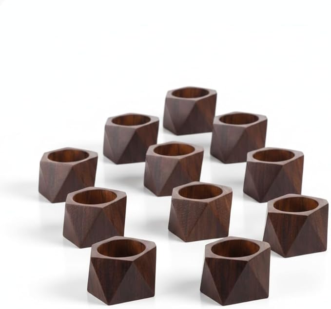 Wooden Mongo Napkin Rings Dining Table Napkin Holder, Classic Everyday Use Thanksgiving, Christmas Napkin Rings Buckles,Festive Party Gift Farmhouse for Table (Cut Mongo Set of 12)