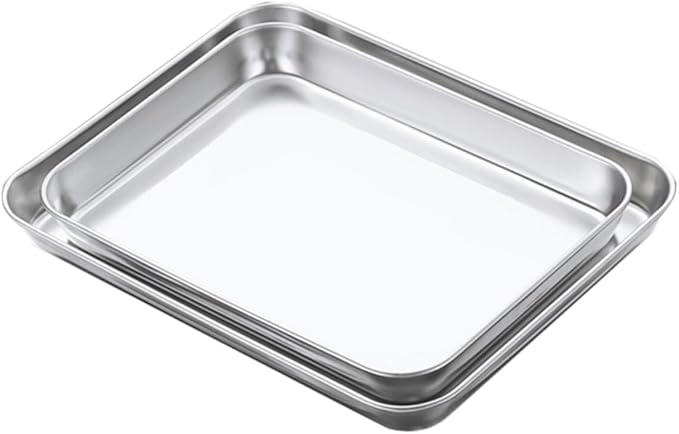 2Pcs Square Stainless Steel Steamer Trays Deep Multi-Functional Kitchen Food Plates for Barbecue and Cooking Non-Stick Easy to Clean Suitable for Parties and Home Use