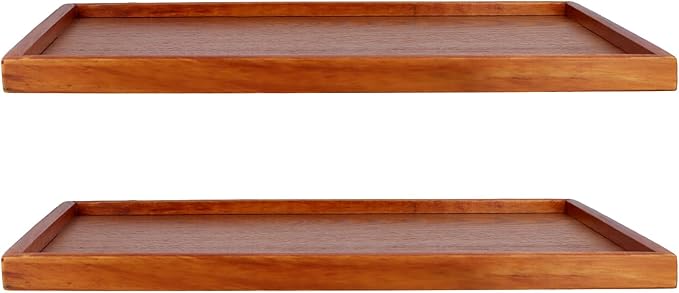SINJEUN 4 PCS Solid Acacia Wood Serving Trays, 15.7" x 11.8" Rectangular Wooden Platters, Large Wood Platter for Food Vegetable Fruit Charcuterie Appetizer Dessert Cookie Coffee, Brown