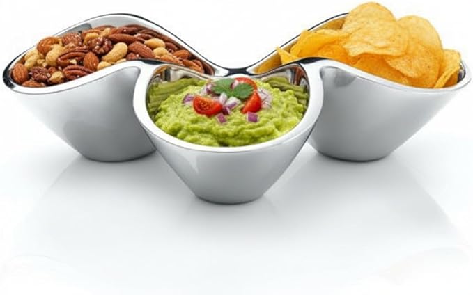nambe Bella Triple Condiment Server | 3 Part Divided Serving Tray for Condiments, Dips, Appetizers, and Snacks | Made of Metal Alloy | Designed by Steve Cozzolino