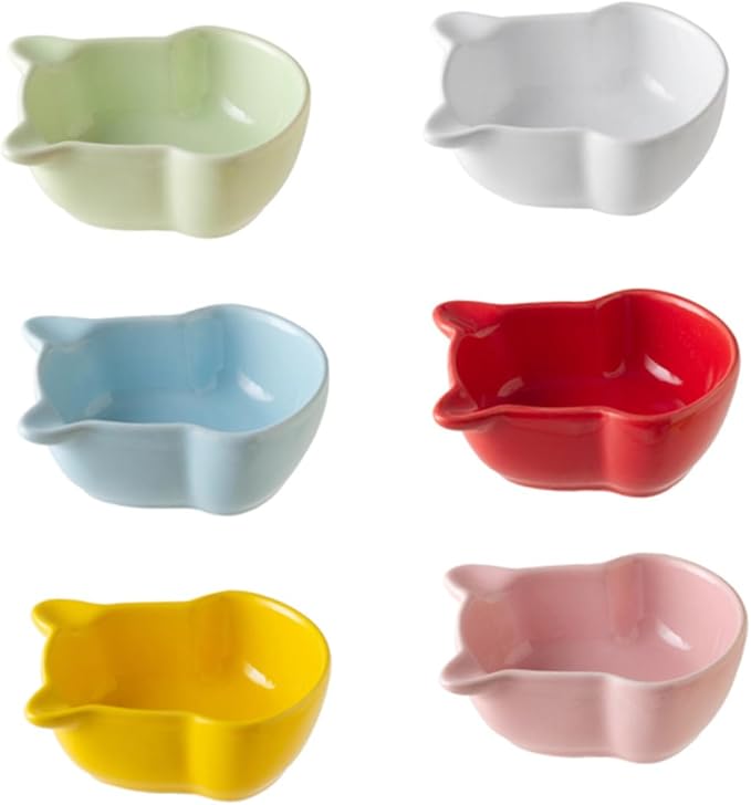 DECHOUS 6pcs Mini Bear Shaped Ceramic Seasoning Dishes Appetizer Plates for Dipping Sauces for Home and Restaurant Use Microwave and Dishwasher Safe