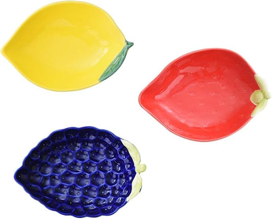 3Pcs Ceramic Dessert Plates Set Assorted Color Fruit Snack Storage Dishes for Dried Fruits Appetizers and Salads