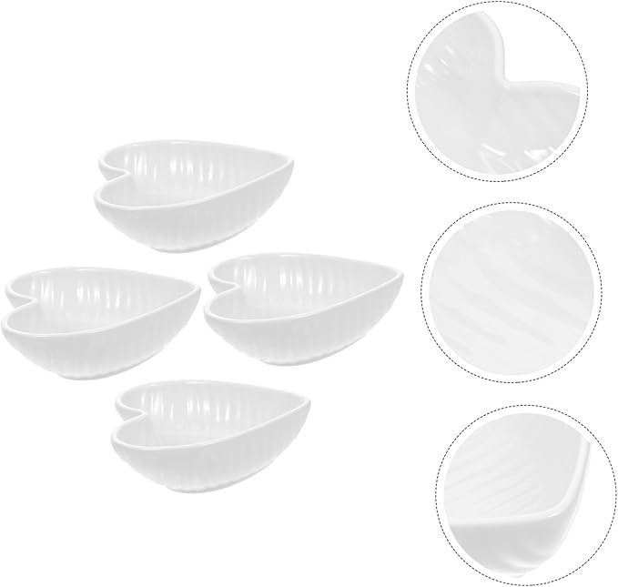 Cabilock 4pcs Heart-shaped Ceramic Sauce Dish White Serving Platters for Charcuterie Seasonings Condiments Practical Seasoning Plates Ceramic Appetizer Plates Sauce Dishes