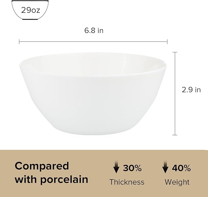 Fine Bone China Bowl, 6.8 Inches, Set of 6, Fine Glaze With Pure White Color Easy to Clean, Thin Thickness and Light Weight, Service for Salad, Rice, Soup and Pasta, Microwave and Dishwasher Safe