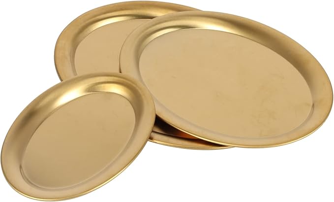 Dessert Tray, 3pcs Stainless Steel Dessert Tray Mirror Polishing Process Snack Jewelry Display Tray Serving Tray for Home Cafe (Gold)
