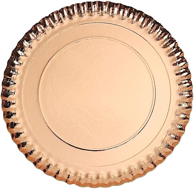 10 Rose Gold 13 in Round Paper Serving Trays with Scalloped Rim Design - Disposable Wedding Party Tableware Supplies