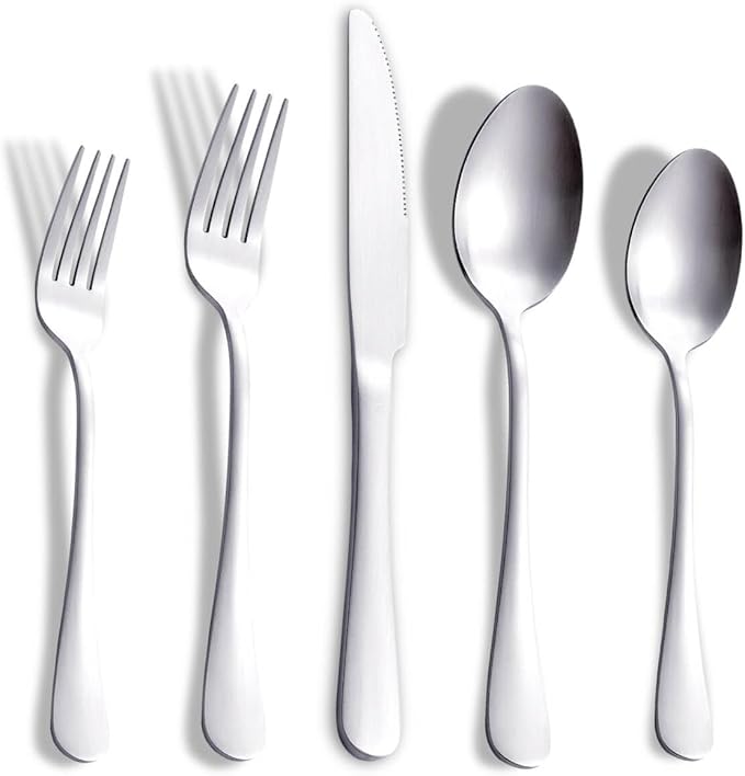 20-Piece Matte Silverware Set for 4, Stainless Steel Rustic Flatware, Modern Cutlery Utensils, Spoons and Forks for Restaurant, Dishwasher Safe