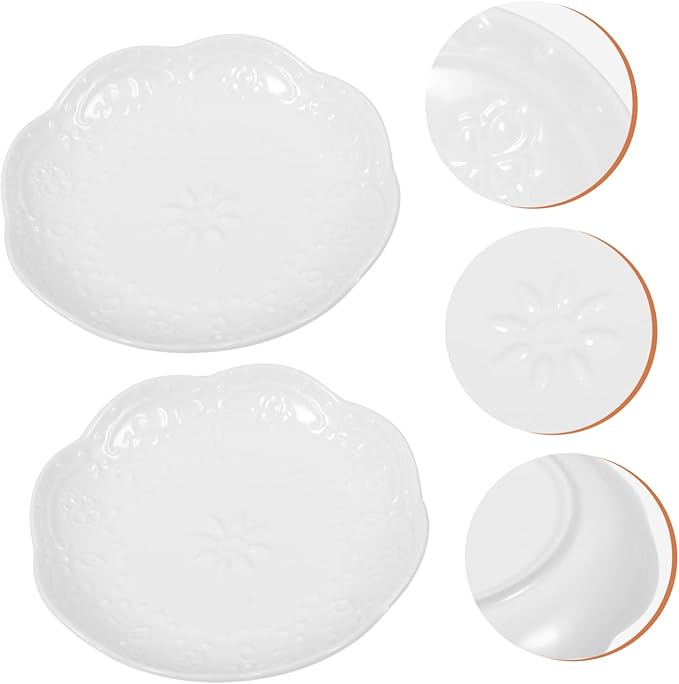 2sets Elegant Ceramic Dipping Sauce Bowls Embossed Seasoning Dish for Appetizers for Soy Sauce Oil and Condiments for Tea and Dinner Parties 2pcs*2