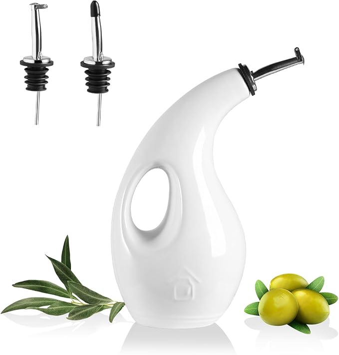 Sweejar Ceramic Olive Oil Dispenser Bottle, 24 Oz Opaque Cruet Protects EVOO Oil to Reduce Oxidation, Suitable for Storage Vinegar, Coffee Syrups, Liquids (White)