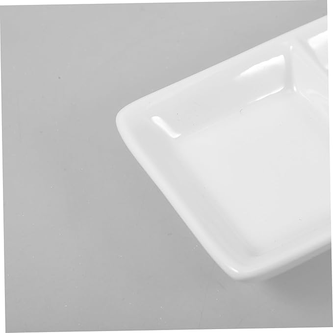 Cabilock Divided Sauce Dishes Snack Serving Tray Compartment Spice Dish Tray Lid White Ceramic Appetizer Serving Plate for Events