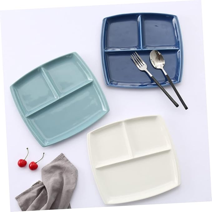 Alipis Square Ceramic Plate Set 10 Inch Bone China 3 Compartment Breakfast/steak Dark