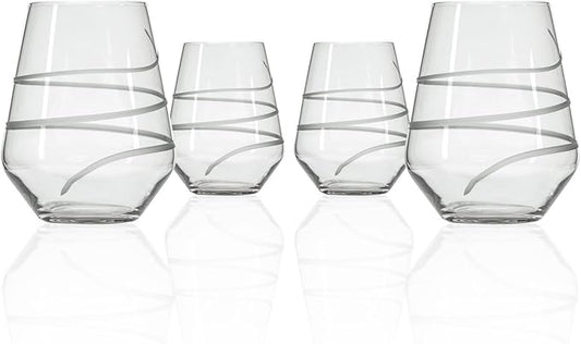 Rolf Glass Twist Stemless Wine Tumbler 18 ounce | Proudly Made in the USA | Stemless Wine Glasses | Lead-Free Glass | Etched Tumbler Glasses (Set of 4)